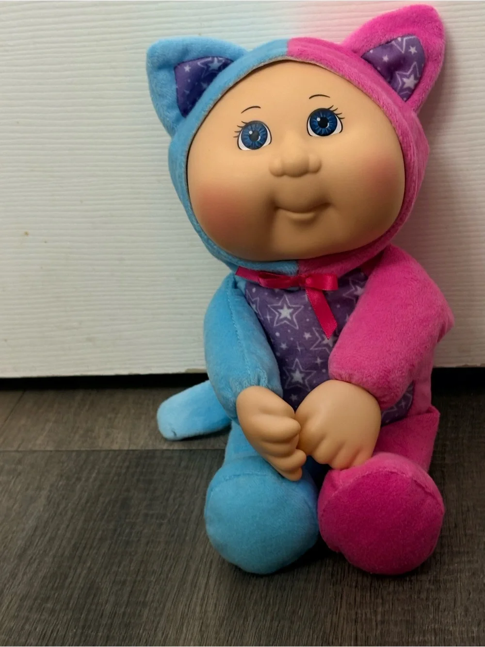 Plush Star-Pattern Baby Doll in Pink, Blue & Purple Hooded Outfit